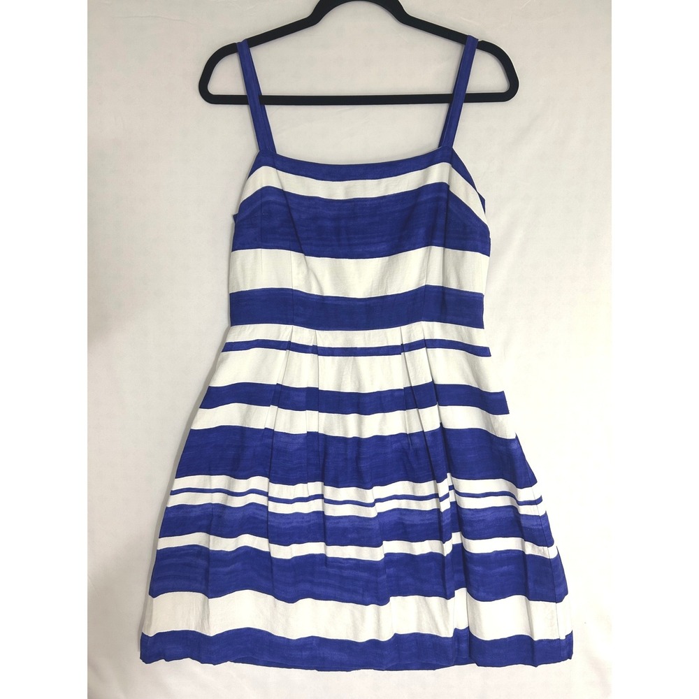 Ann Taylor LOFT Blue White Striped Fit Flare Dress Size 8 Sleeveless Nautical